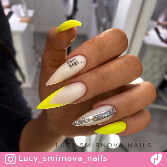Yellow Nails with a Glitter Line